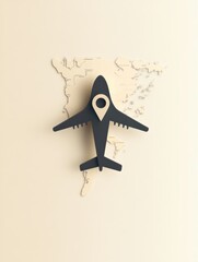 Leinwandbilder - An airplane graphic is depicted flying towards a map pin, illustrating the concept of discovering new travel destinations. Generative AI