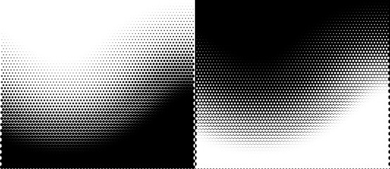 Fototapete - Abstract halftone dotted wave background. Black dots on a white background and the same white dots on the black side.