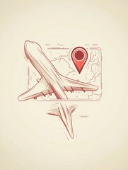 Poster - An airplane icon heads towards a map pin, illustrating the excitement of discovering new travel destinations and planning adventures. Generative AI