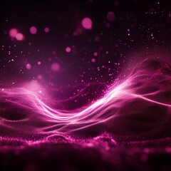 Wall Mural - abstract background with pink glowing particles and waves on a black backdrop shiny glitter dust in motion shiny bokeh light effect flare and sparkles around