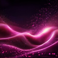Wall Mural - abstract background with pink glowing particles and waves on a black backdrop shiny glitter dust in 