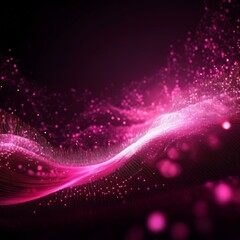 Wall Mural - abstract background with pink glowing particles and waves on a black backdrop shiny glitter dust in 