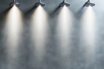 Wall Mural - Sleek contemporary showerhead in a high-end bathroom with fine mist spray and ambient lighting