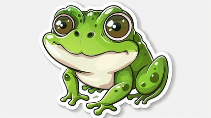 Canvas Print - Cute cartoon frog with big eyes vector sticker design 