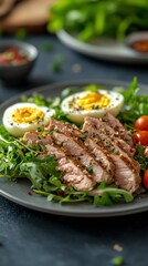 Sticker - Fresh garden salad with tuna, boiled eggs, and cherry tomatoes in a bright setting