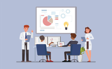 Wall Mural - product development team collaborating in a design studio concept. business people character vector 
