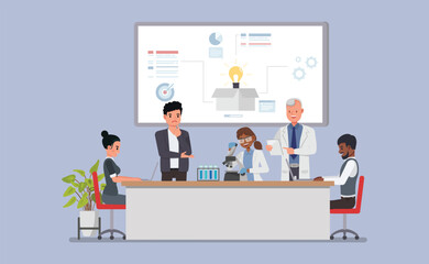 Wall Mural - product development team collaborating in a design studio concept. business people character vector 