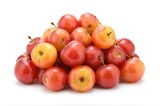 Close-up View of Freshly Picked Rainier Cherries Stacked Neatly on a White Background