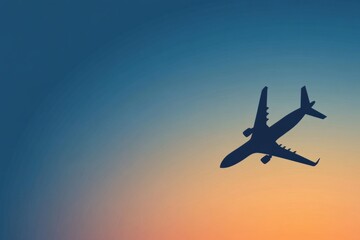 Aufkleber - A sleek airplane silhouette glides gracefully through a colorful sky at sunset, symbolizing freedom and the excitement of travel. Generative AI