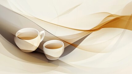Poster - Intricate lines intertwine to create a visual representation of tea leaves with cups, evoking a sense of tranquility and warmth. Generative AI