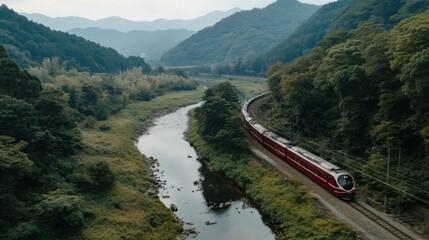 静かな山の風景を巡る風光明媚な列車の旅