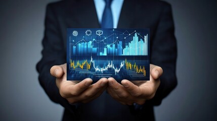 Wall Mural - Businessman Holding Digital Data Analytics Display