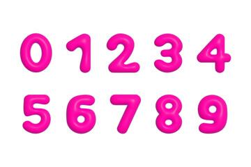 Pink 3d plastic inflated balloon Y2K style numbers isolated on white background