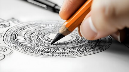 Detailed mandala tattoo design with intricate pencil sketches on tracing paper showcasing the creative process and elements of this spiritual and decorative pattern