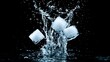 © Ratchadaporn - Frosted ice cubes plunging into water with icy mist rising from the impact isolated on a sleek black background  Dynamic and abstract frozen liquid splash