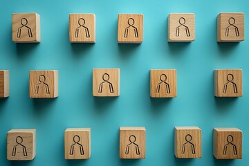 Wooden Blocks with Person Icons in a Row