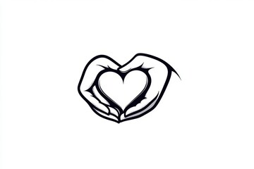Poster - Minimalist design of a hand resting gently on a heart, symbolizing self-care and compassion through simple, clean lines