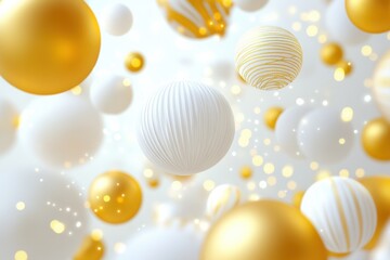 Poster - Spheres of gold and white drift softly, forming an enchanting display perfect for festive decorations or celebrations. Generative AI