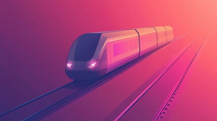 Poster - A sleek train icon travels effortlessly along rails, illuminated by a warm, colorful gradient in the backdrop. Generative AI