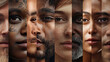 © Tabinda - Close-up faces of people of different ethnicities, divided by vertical lines.