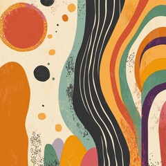 Poster - This artwork showcases a vibrant doodle design with warm colors and swirling patterns reminiscent of retro aesthetics from the 70s and 80s. Generative AI