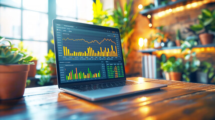 Wall Mural - stock chart on laptop screen