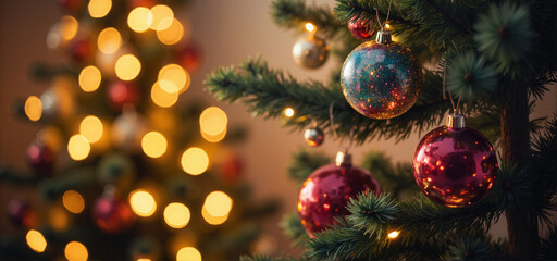 Festive Christmas Ornaments with Magical Bokeh Background