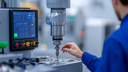 Poster - Worker adjusting settings in a precision manufacturing plant