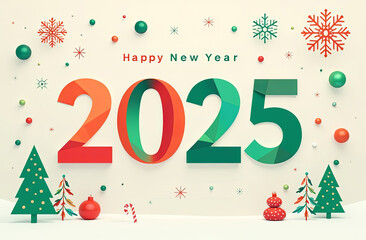 2025 celebration: festive new year greetings with holiday decorations and colorful design