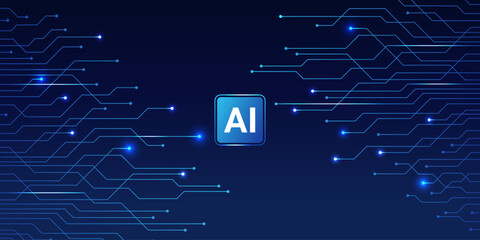 AI chip processor. Futuristic technology background. Artificial inteligence. Contemporary science, electronic and digital concept