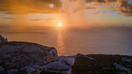 Panorama of the south-western coasts of Sardinia. Blue sea and headlands on the sea.