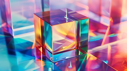 Poster - Colorful abstract background with glass cube