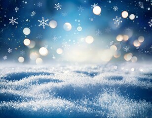 winter landscape with snowflakes and bright bokeh