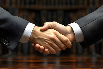 Close up of business partner handshake symbolizing completion of agreement. Professional handshake for successful business between two businessmen in office