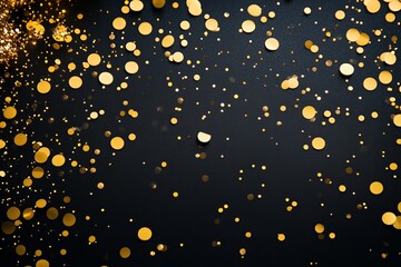 A luxurious black background adorned with scattered gold confetti, ideal for glamorous celebrations or festive events like New Year's, weddings, and anniversaries