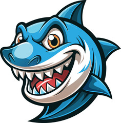 Wall Mural - Smiling Blue Shark Cartoon Character Illustration