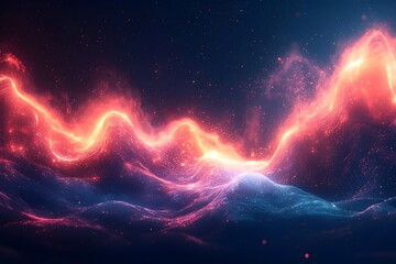 Poster - A mesmerizing abstract representation of colorful waves, with vibrant red and blue hues blending seamlessly against a dark cosmic background, creating a sense of motion and depth.