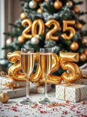 2025, new year, christmas, holiday,. New Year 2025. Ultra realistic. Photorealistic 