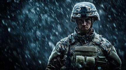 Soldier in snowstorm