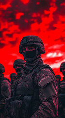 Wall Mural - Soldiers in red sky