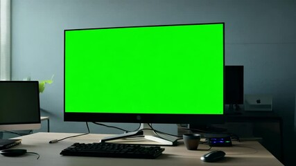 workplace app business background monitor mock screen Isolated key green office Mock-up space Close template computer nobody copy empty chroma closeup blank application display cyberspace work startu