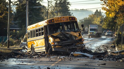 A yellow school bus crash.