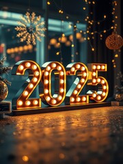 Happy new year background with 2025 shiny golden numbers made of air balloons isolated on black background. New Year 2025. Ultra realistic. Photorealistic 