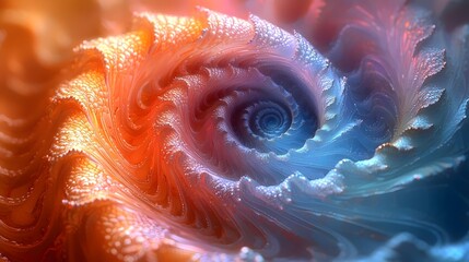 Poster - A mesmerizing abstract spiral design featuring intricate patterns in soft shades of blue and orange, creating a dreamy and ethereal atmosphere.