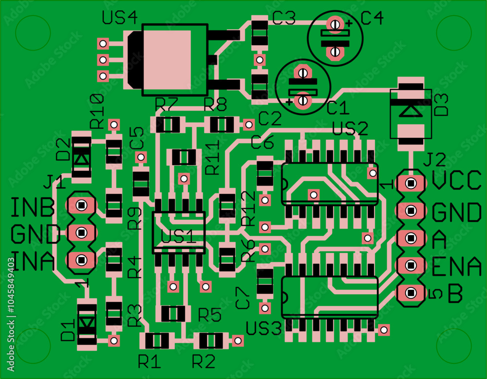 Vector printed circuit board of electronic device with components of ...