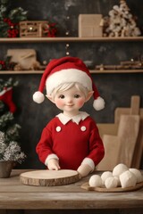 Sticker - A cheerful elf doll in festive attire prepares for holiday baking.