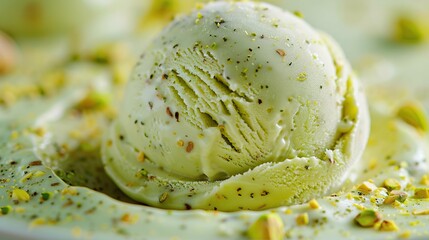 Poster - Close-up of a single scoop of pistachio ice cream with chopped pistachios on top.