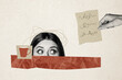 © deagreez - Creative trend collage of funny female peek amazed restaurant cafe bill paper note template metaphor psychedelic pinup
