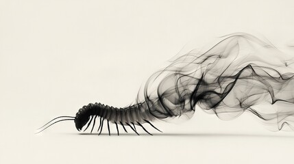 Poster -   A monochrome image shows smoke escaping from a caterpillar's rear on a white background