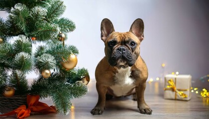 Wall Mural - french bulldog wearing a santa hat